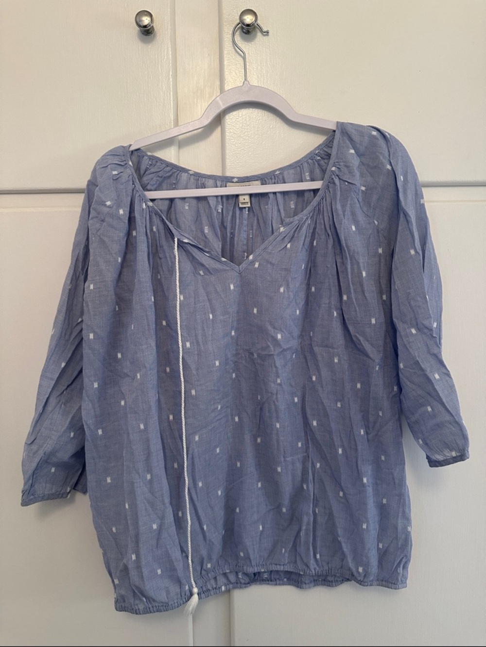 J.Crew Blue and White Swiss Dot Blouse Top
